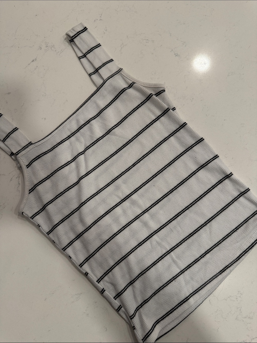 Striped Square-Neck Rib Tank Top - White/Black